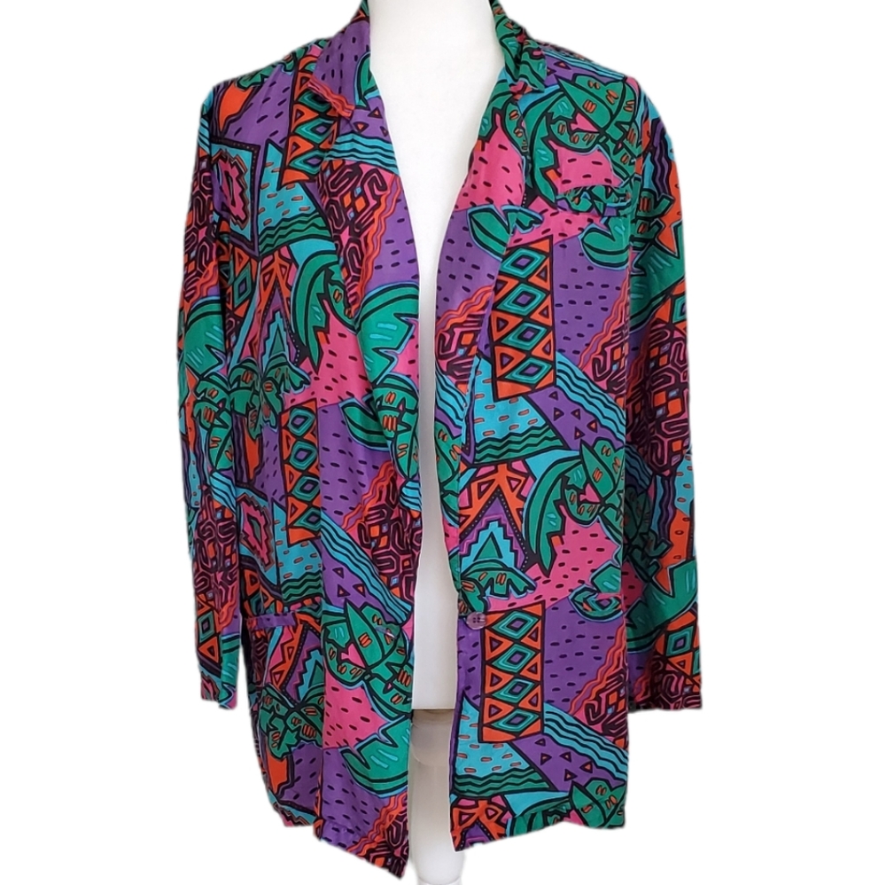 Vintage Silk Pop Art Blazer - large